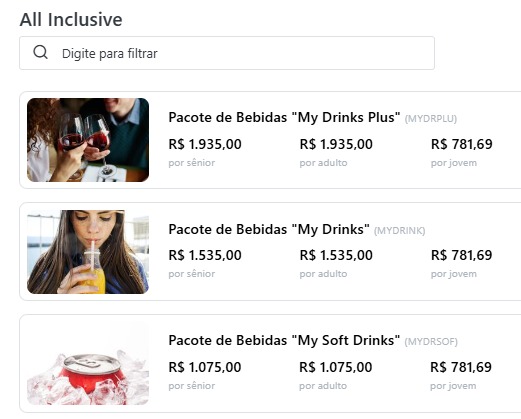 Nosso pacote de bebidas, um excelente custo-benefício