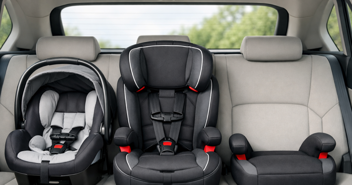 Diferença entre bebê conforto, cadeirinha de carro e assento de elevação infantil