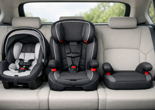 Diferença entre bebê conforto, cadeirinha de carro e assento de elevação infantil
