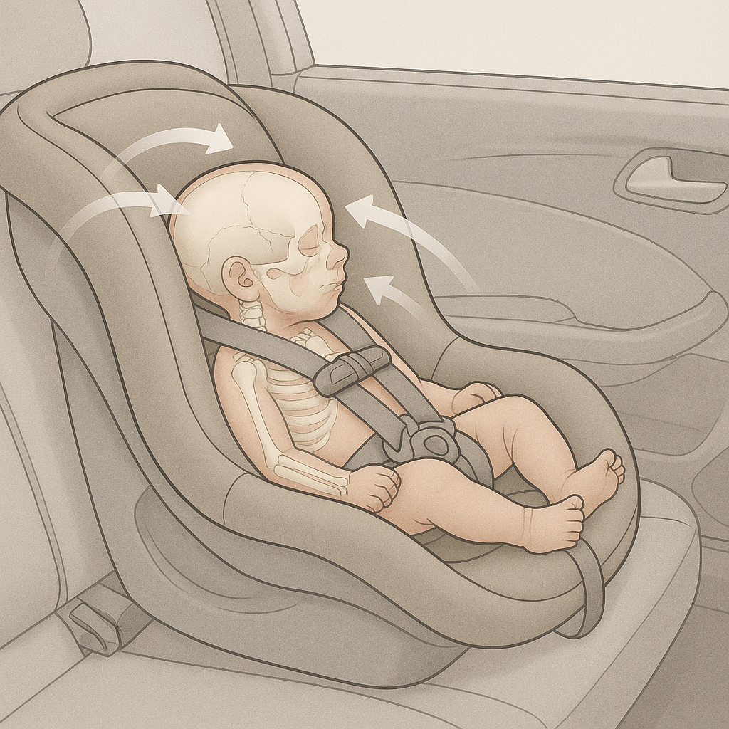 Bebê conforto instalado de costas para o movimento no carro