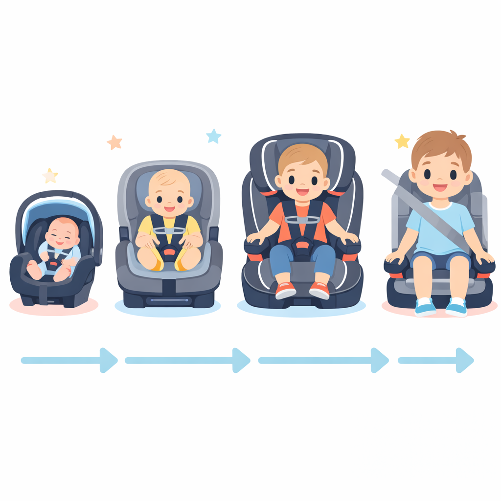 Progressão correta dos dispositivos de retenção infantil no carro