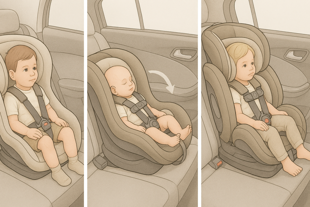 Tipos de cadeirinhas para carro: fixa, reversível e conversível